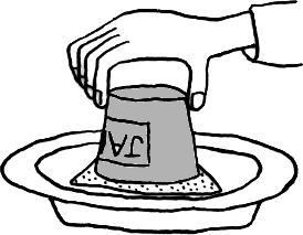 De beker en het bord kleven aan elkaar